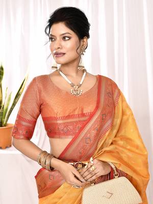 Elora soft silk banarasi woven chex weaving saree (yellow) 5