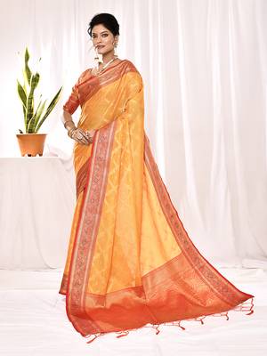 Elora soft silk banarasi woven chex weaving saree (yellow) 6