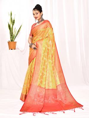 Elora soft silk banarasi woven floral weaving saree (golden yellow) 6