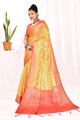 Elora soft silk banarasi woven floral weaving saree (golden yellow)