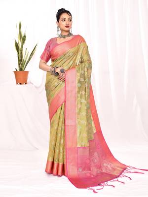 Elora soft silk banarasi woven floral weaving saree (green) 1