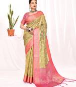 Elora soft silk banarasi woven floral weaving saree (green)