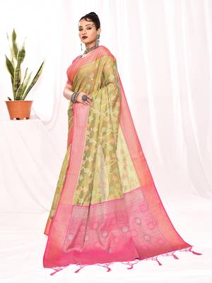 Elora soft silk banarasi woven floral weaving saree (green) 6