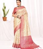 Elora soft silk banarasi woven floral weaving saree (cream)