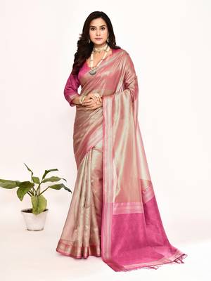 Elora plain banarasi tissue silk weaving saree (pink) 1