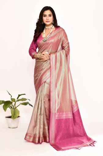 Elora plain banarasi tissue silk weaving saree (pink)