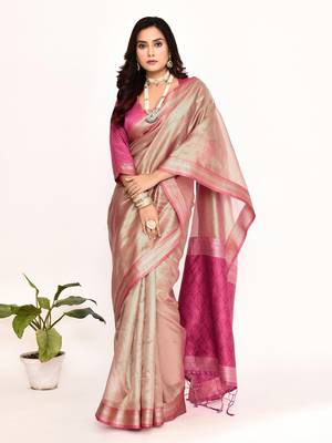 Elora plain banarasi tissue silk weaving saree (pink) 3