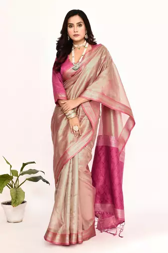 Elora plain banarasi tissue silk weaving saree (pink)