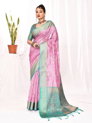 Elora soft silk banarasi woven floral weaving saree (lavender) 1