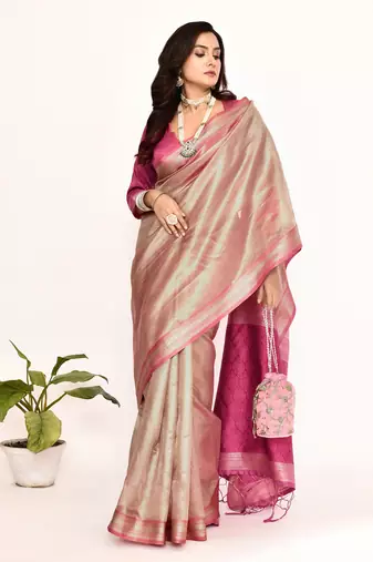 Elora plain banarasi tissue silk weaving saree (pink)