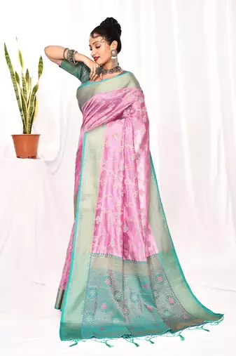 Elora soft silk banarasi woven floral weaving saree (lavender)