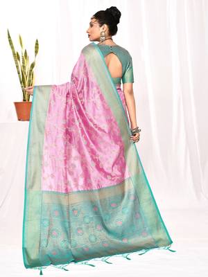 Elora soft silk banarasi woven floral weaving saree (lavender) 4
