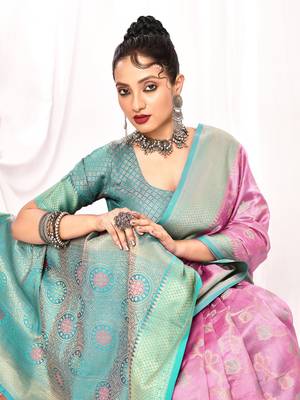 Elora soft silk banarasi woven floral weaving saree (lavender) 5
