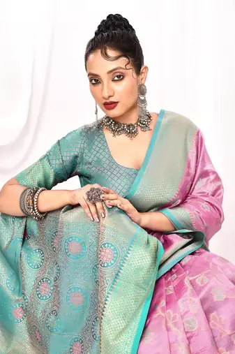 Elora soft silk banarasi woven floral weaving saree (lavender)