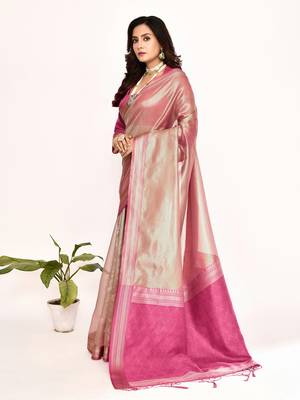 Elora plain banarasi tissue silk weaving saree (pink) 6