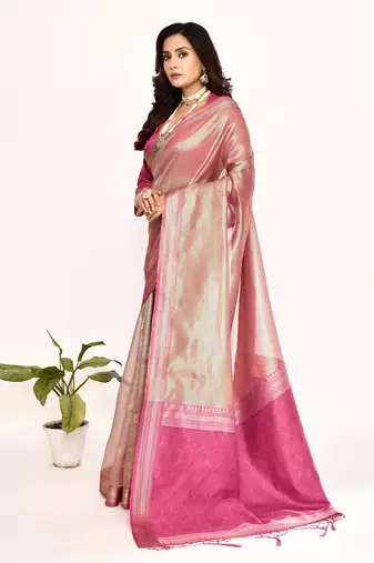 Elora plain banarasi tissue silk weaving saree (pink)