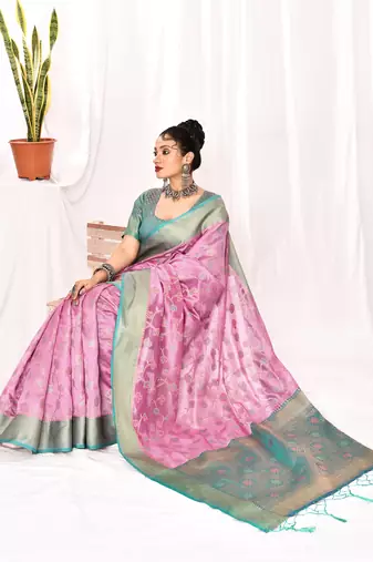 Elora soft silk banarasi woven floral weaving saree (lavender)