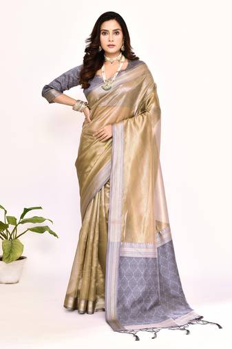 Elora plain banarasi tissue silk weaving saree (grey)