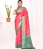 Elora soft silk banarasi woven floral weaving saree (pink)