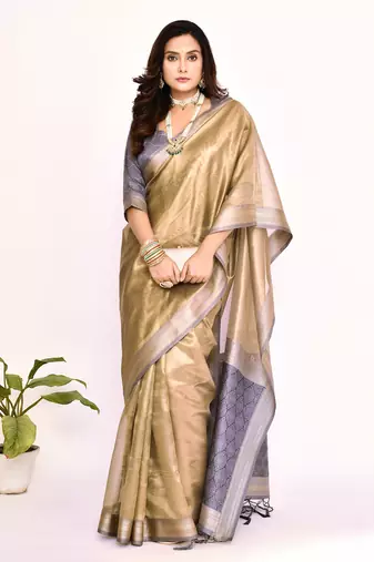 Elora plain banarasi tissue silk weaving saree (grey)