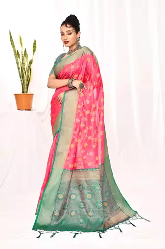 Elora soft silk banarasi woven floral weaving saree (pink)