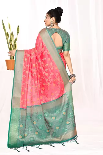 Elora soft silk banarasi woven floral weaving saree (pink)