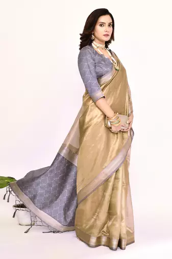 Elora plain banarasi tissue silk weaving saree (grey)