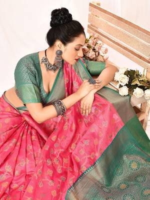 Elora soft silk banarasi woven floral weaving saree (pink) 6