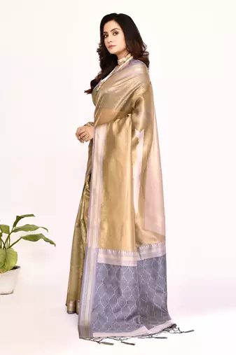 Elora plain banarasi tissue silk weaving saree (grey)