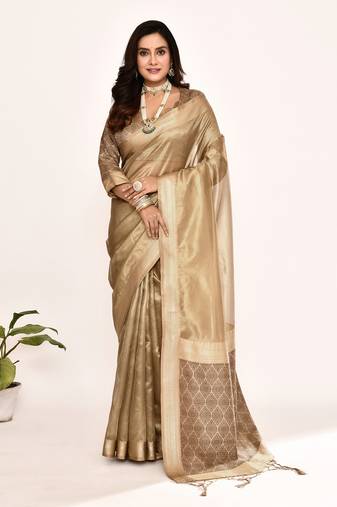 Elora plain banarasi tissue silk weaving saree (cream)