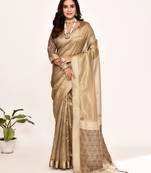 Elora plain banarasi tissue silk weaving saree (cream)