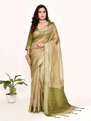 Elora plain banarasi tissue silk weaving saree (green) 1