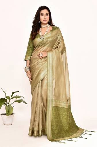 Elora plain banarasi tissue silk weaving saree (green)