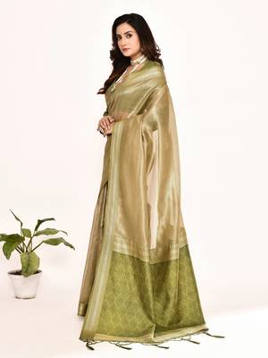 Elora plain banarasi tissue silk weaving saree (green) 3