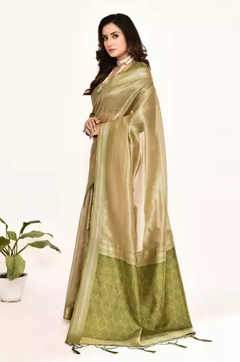 Elora plain banarasi tissue silk weaving saree (green)