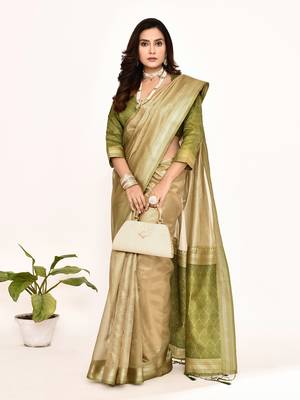 Elora plain banarasi tissue silk weaving saree (green) 4