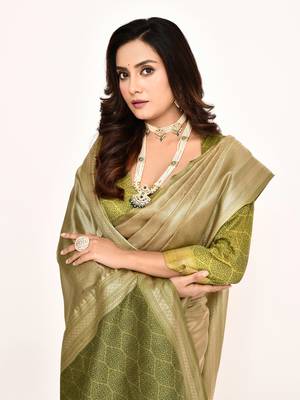 Elora plain banarasi tissue silk weaving saree (green) 5