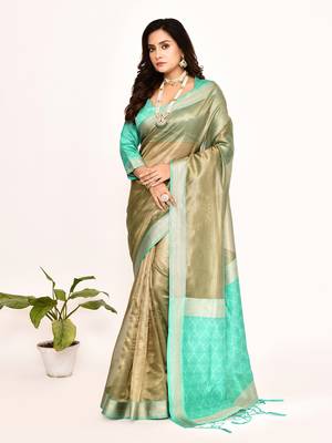 Elora plain banarasi tissue silk weaving saree (sea green) 1