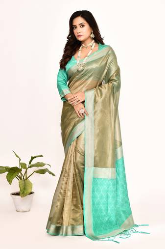 Elora plain banarasi tissue silk weaving saree (sea green)
