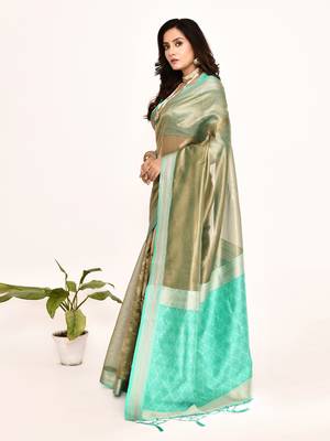 Elora plain banarasi tissue silk weaving saree (sea green) 3