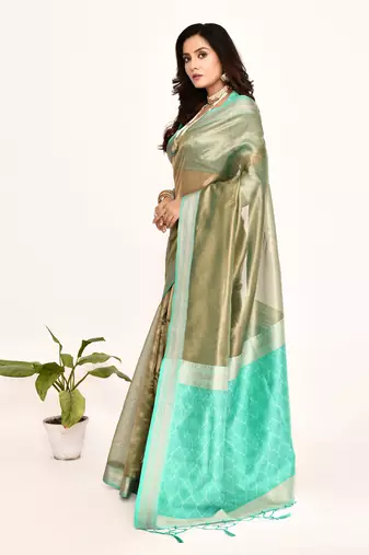 Elora plain banarasi tissue silk weaving saree (sea green)