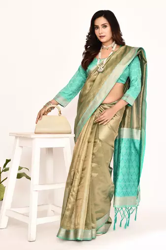 Elora plain banarasi tissue silk weaving saree (sea green)