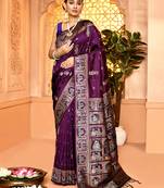 Elora pure soft silk baluchari weaving saree (plum)