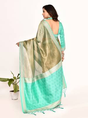 Elora plain banarasi tissue silk weaving saree (sea green) 6