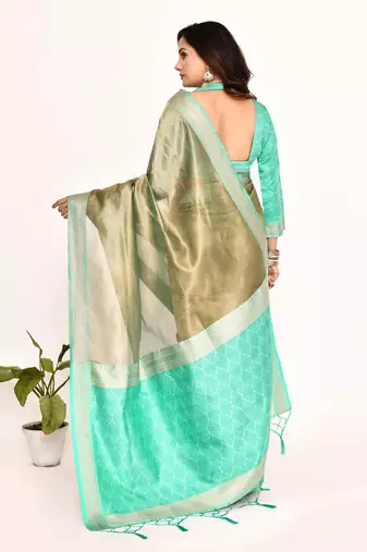 Elora plain banarasi tissue silk weaving saree (sea green)