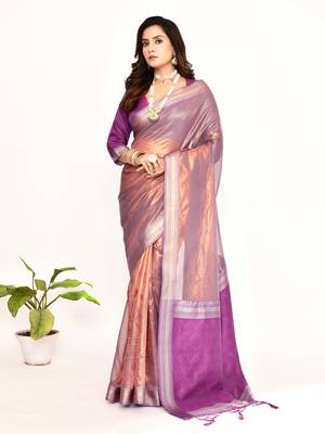 Elora plain banarasi tissue silk weaving saree (magenta) 1