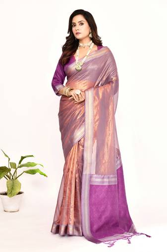 Elora plain banarasi tissue silk weaving saree (magenta)
