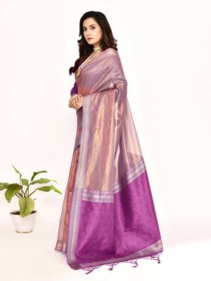 Elora plain banarasi tissue silk weaving saree (magenta) 3