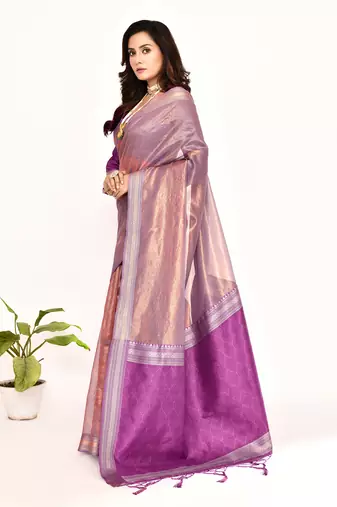 Elora plain banarasi tissue silk weaving saree (magenta)