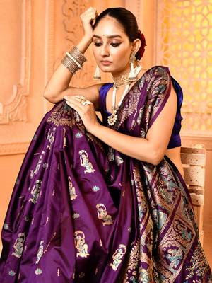 Elora pure soft silk baluchari weaving saree (plum) 5